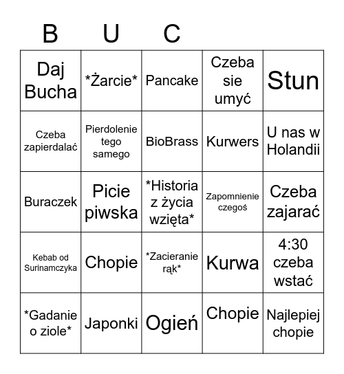 Bucowate Bingo Card