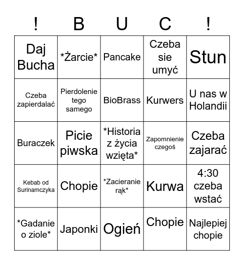 Bucowate Bingo Card
