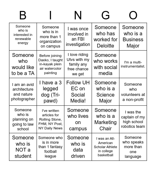 Networking Bingo Card
