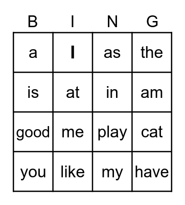 Sight Word SprinBoard Bingo Card