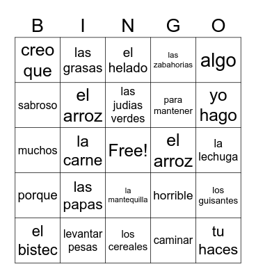 repaso del capitulo Bingo Card