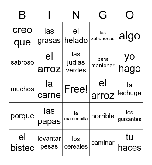 repaso del capitulo Bingo Card