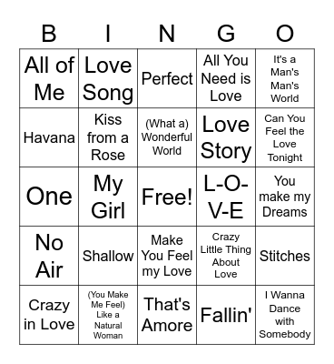 Love Song Bingo Card