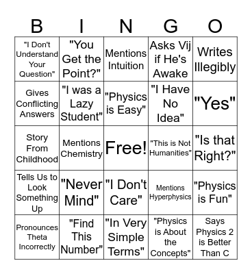 Physics 2 Bingo Card