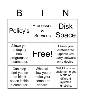 Remote Management Bingo Card