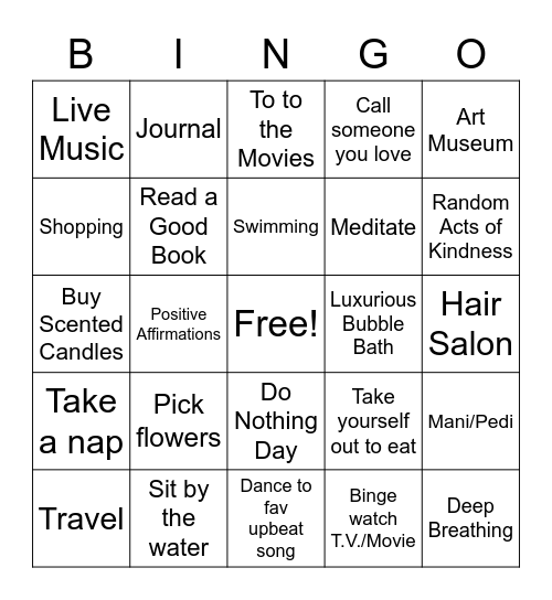 Che's Self-Care Bingo Card