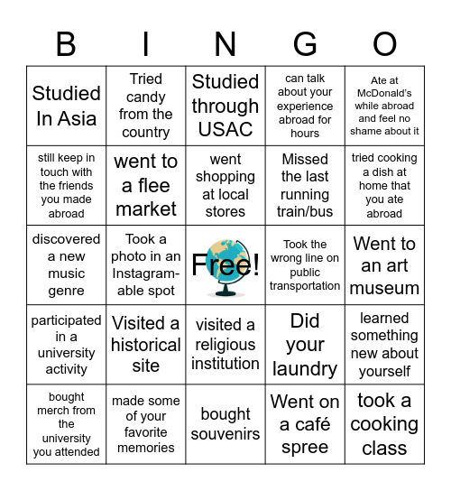 Education Abraod Bingo Card