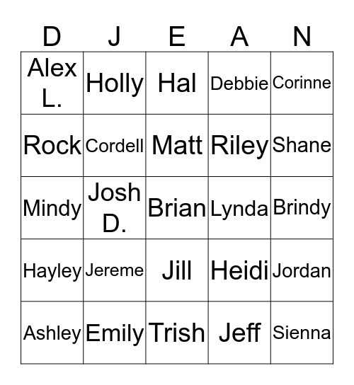 Anderson D/Jean-O Bingo Card