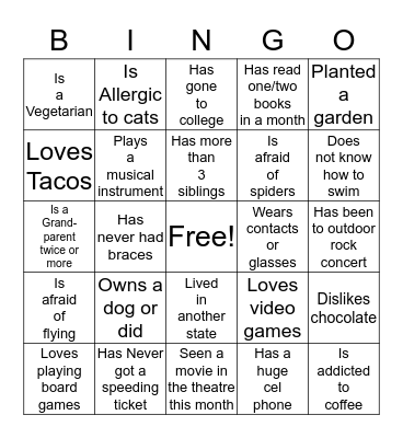 Getting to Know You Bingo Card