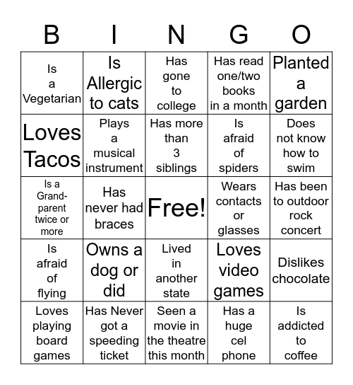 Getting to Know You Bingo Card