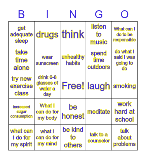 Healthy Habits Bingo Card