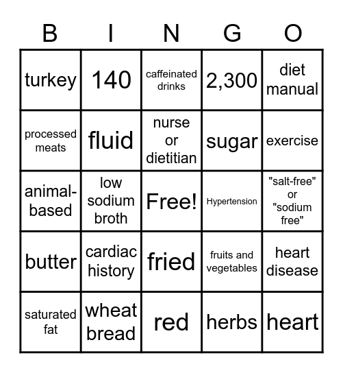 Heart Healthy Bingo Card