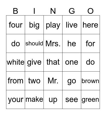 Kindergarten 2nd Semster  Bingo Card