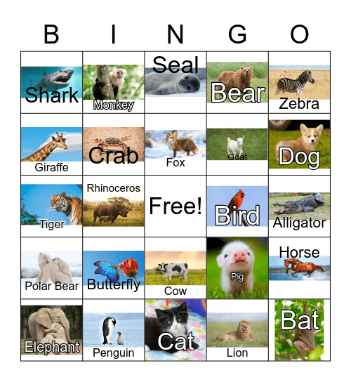 Animal Bingo Card