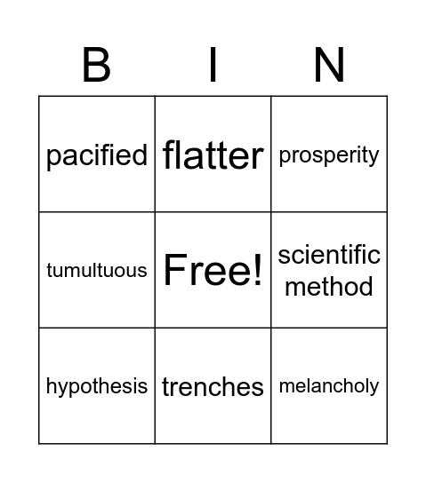 Week 25 Vocab Bingo Card