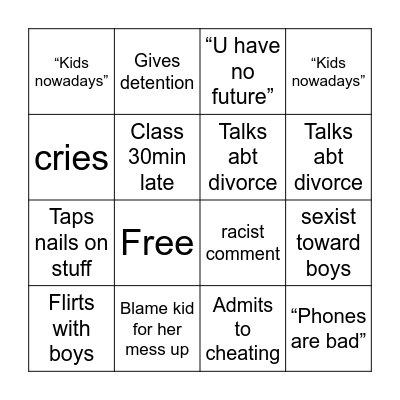 8th grade bingo Card