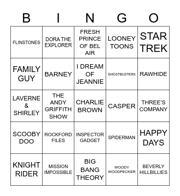 TV Songs Bingo Card