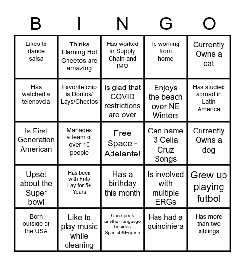 NE Adelante - Black History Month Bingo Card