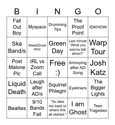 Ryan Seaman and Friends Bingo Card