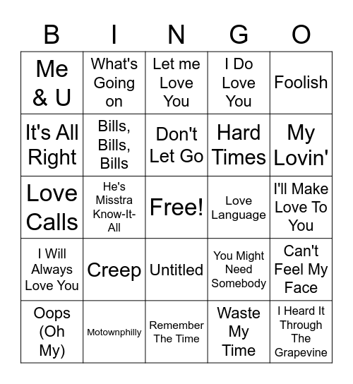 R&B Round 3 Bingo Card