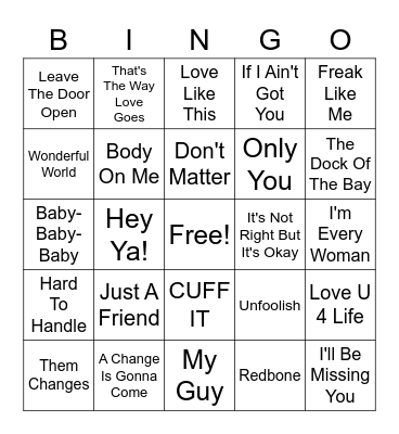 R&B Blackout Bingo Card