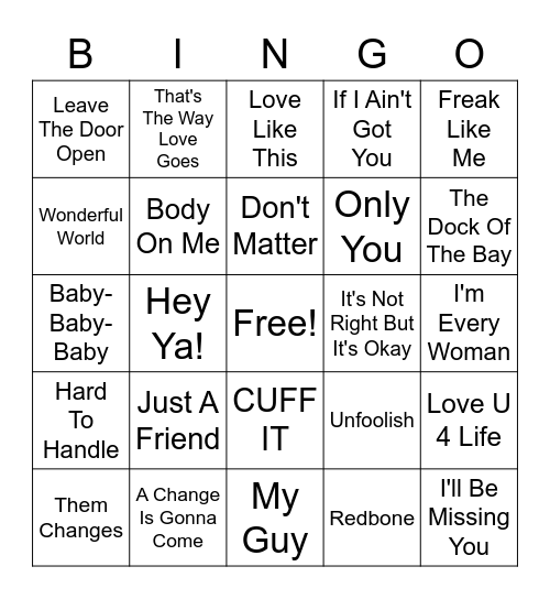 R&B Blackout Bingo Card