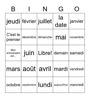 FLEX 7 La date Bingo Card