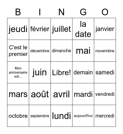 FLEX 7 La date Bingo Card