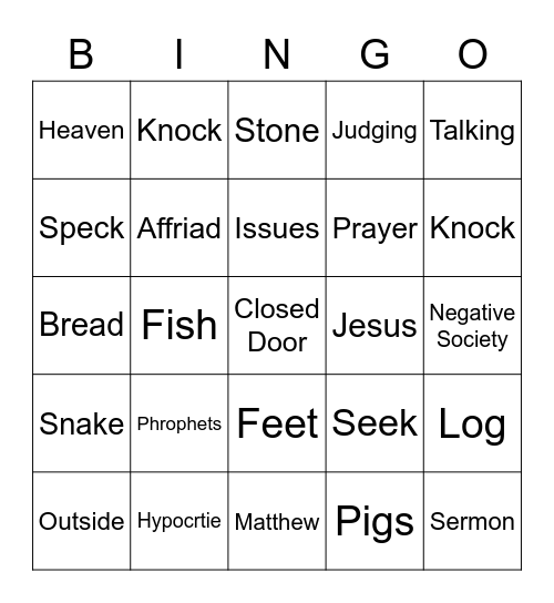 Sermon on the Mount Bingo Card