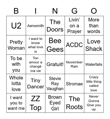 L'Amour! Bingo Card