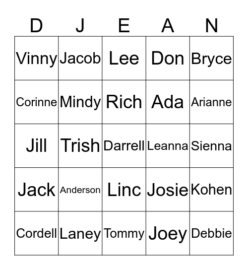 Anderson D/Jean-O Bingo Card
