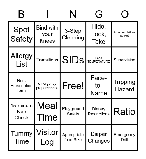 Safety Bingo Card