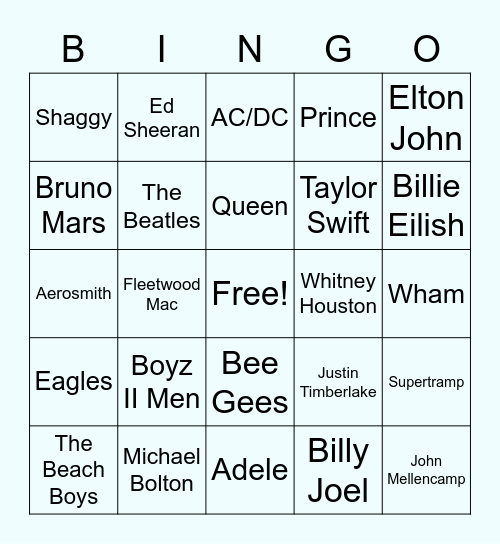 Music Bingo Card