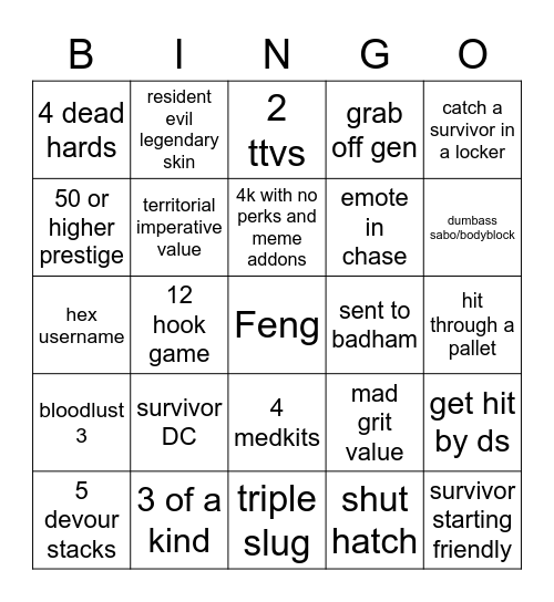 dbd killer bingo Card