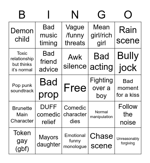 Bad Movie/Show Bingo Card