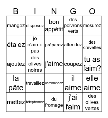 La Pizza- Une Recette Bingo Card