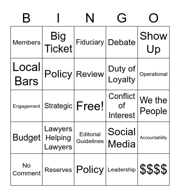 SCB Board Bingo Card
