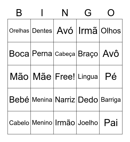 O Corpo / A Família Bingo Card
