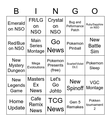 Pokemon Day Bingo Card
