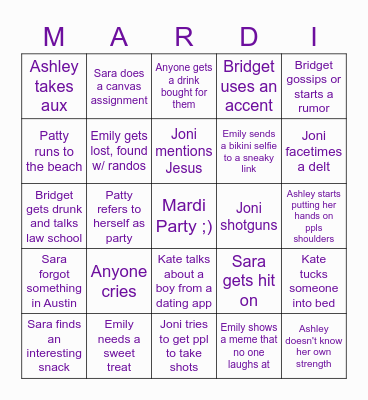 Mardi Gras Take Off ur Bra Bingo Card