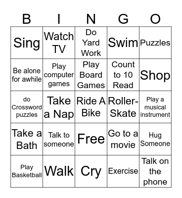 Stress Bingo Card