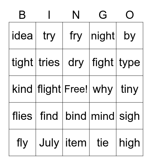 Long i BINGO Card