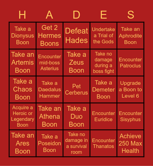 Hades Lockout Bingo Card