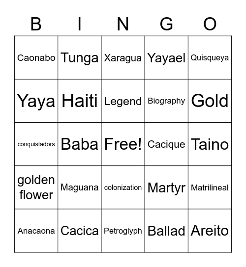 Anacaona: Bingo Card