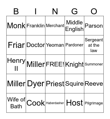 The Canterbury Tales Bingo Card