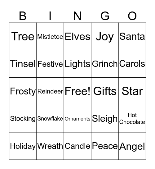 Holiday Bingo Card