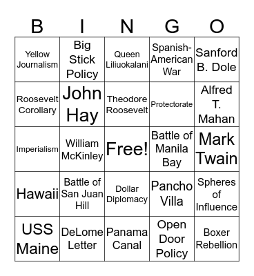 American Imperialism Bingo Card