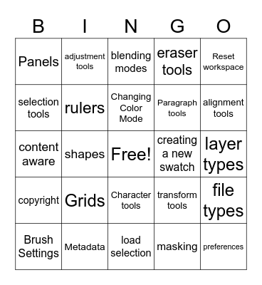 Photoshop Review Bingo Card