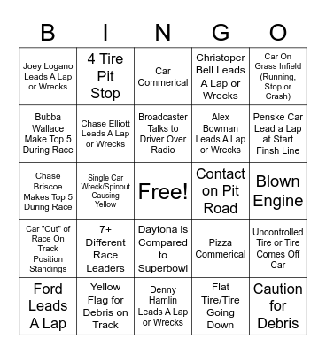 DAYTONA 500 Bingo Card