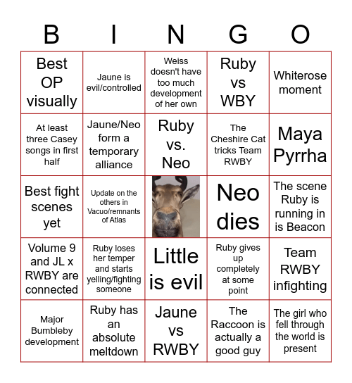 RWBY V9 Bingo Card